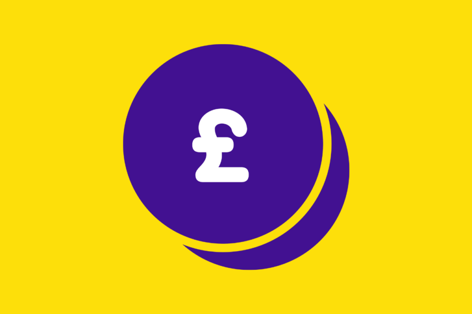 Illustration of a purple pound sign on a yellow background