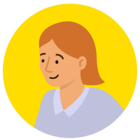 Illustration of a woman with a short ginger bob wearing blue uniform.