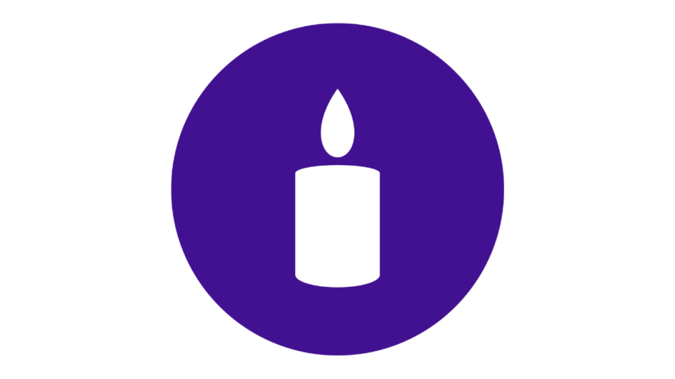 White candle on a purple background.