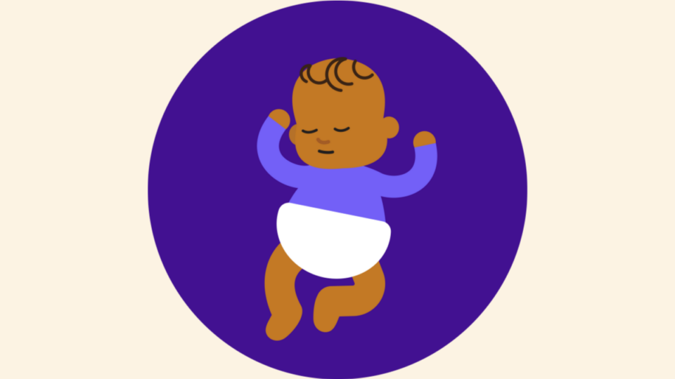 Baby sleeping, on a purple background.