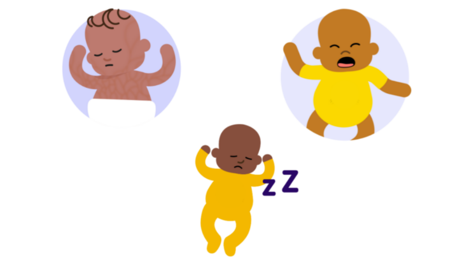 Three babies, crying and seeming poorly and upset.