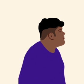 A person is illustrated from the side, looking outwards.