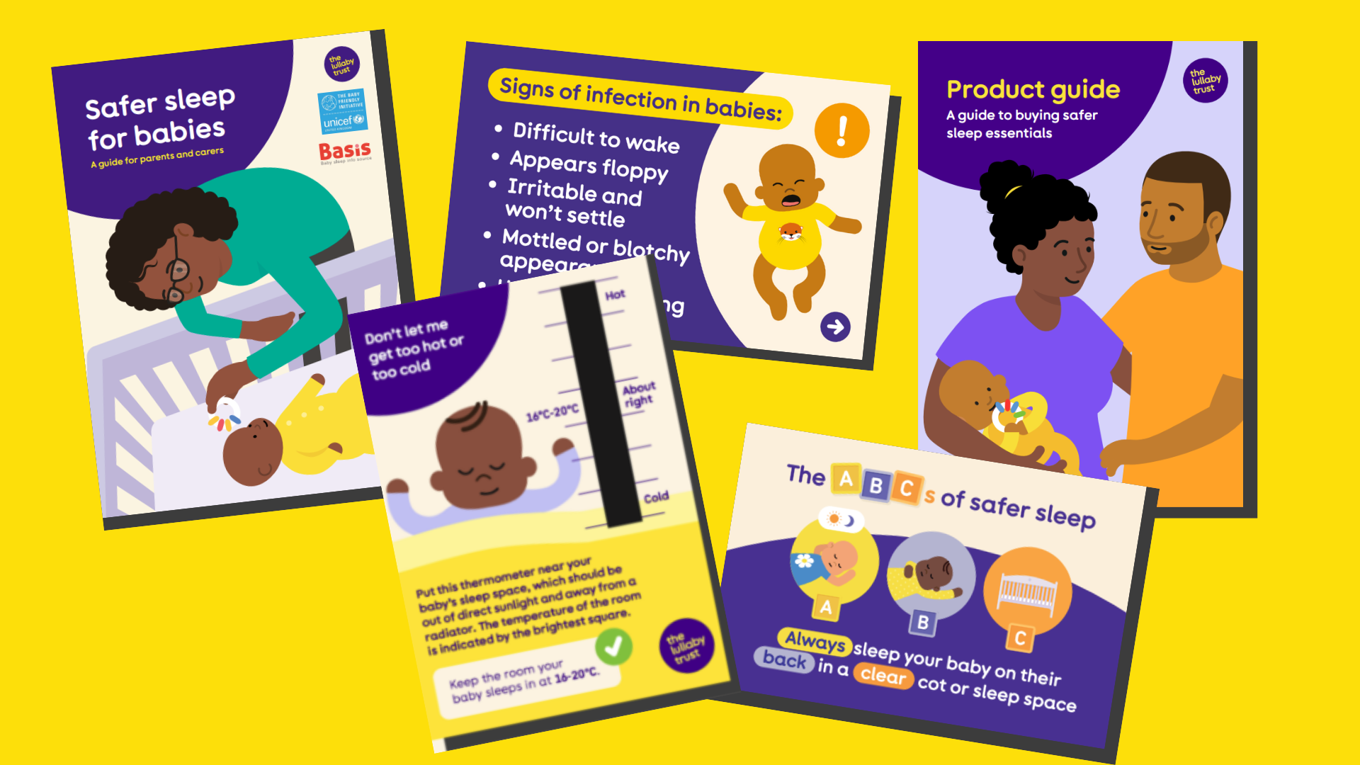 An image showing the five leaflets included in the safer sleep bundle