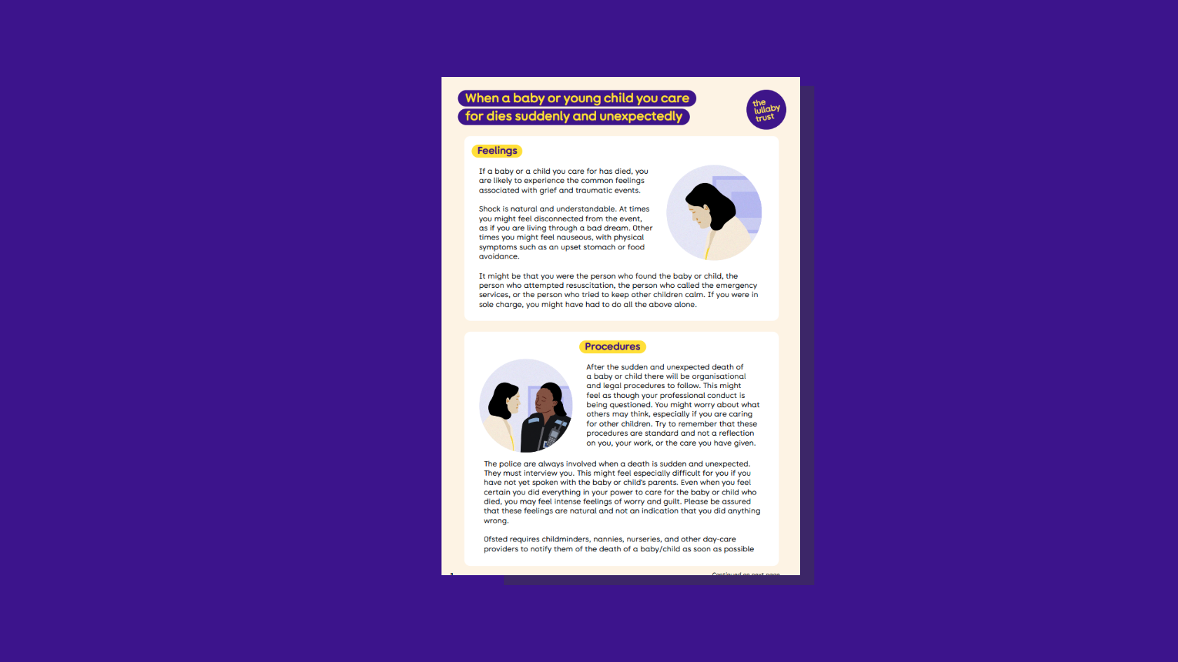 When someone else's baby dies in your care. Screenshot of page one of the guide.