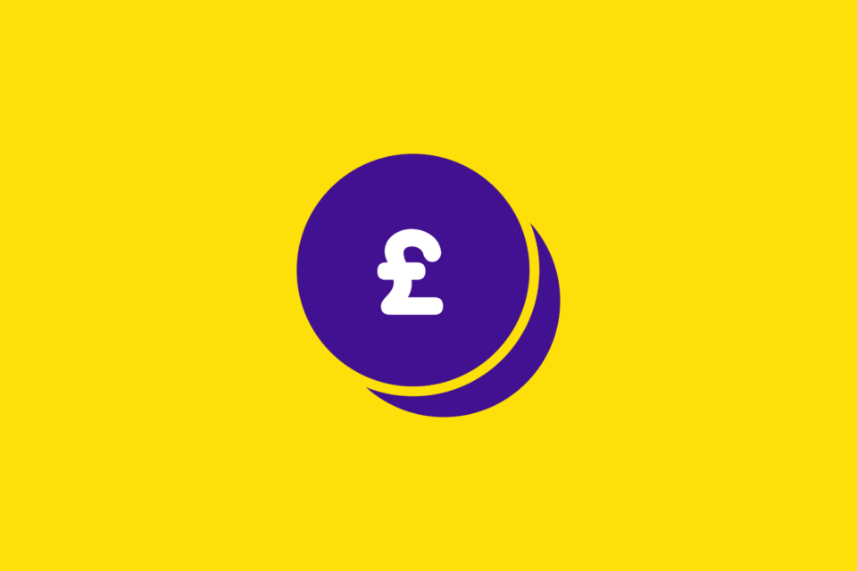 Graphic with a yellow background and a purple circle in the middle, with a pound symbol