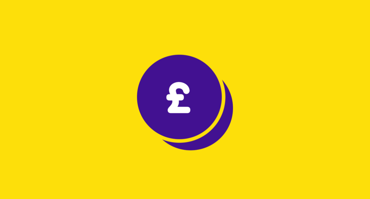 Graphic with a yellow background and a purple circle in the middle, with a pound symbol