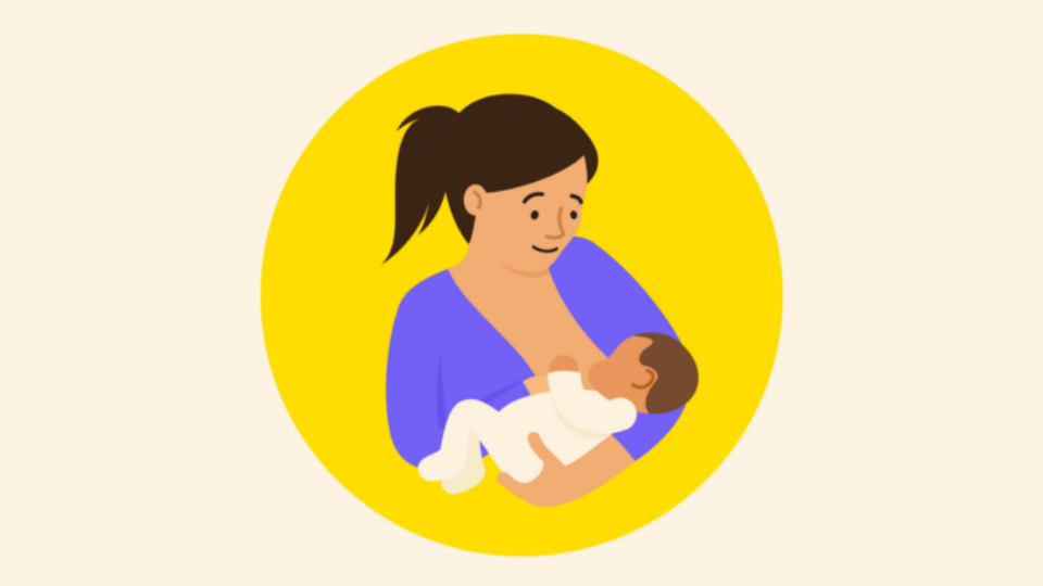 Lady breastfeeding on a yellow background