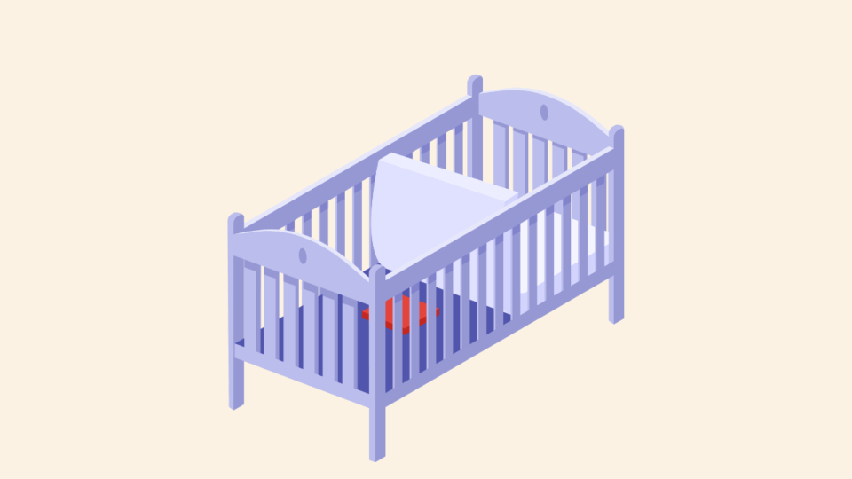 Illustration of a cot, the mattress is lifted up to show the mattress monitor.