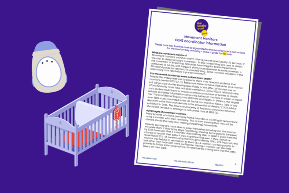 A screencapture of the monitors guide for CONI coordinators with illustrations of an under-mattress movement monitor, and a clip-on monitor