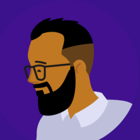 An illustration of a man wearing glasses side on