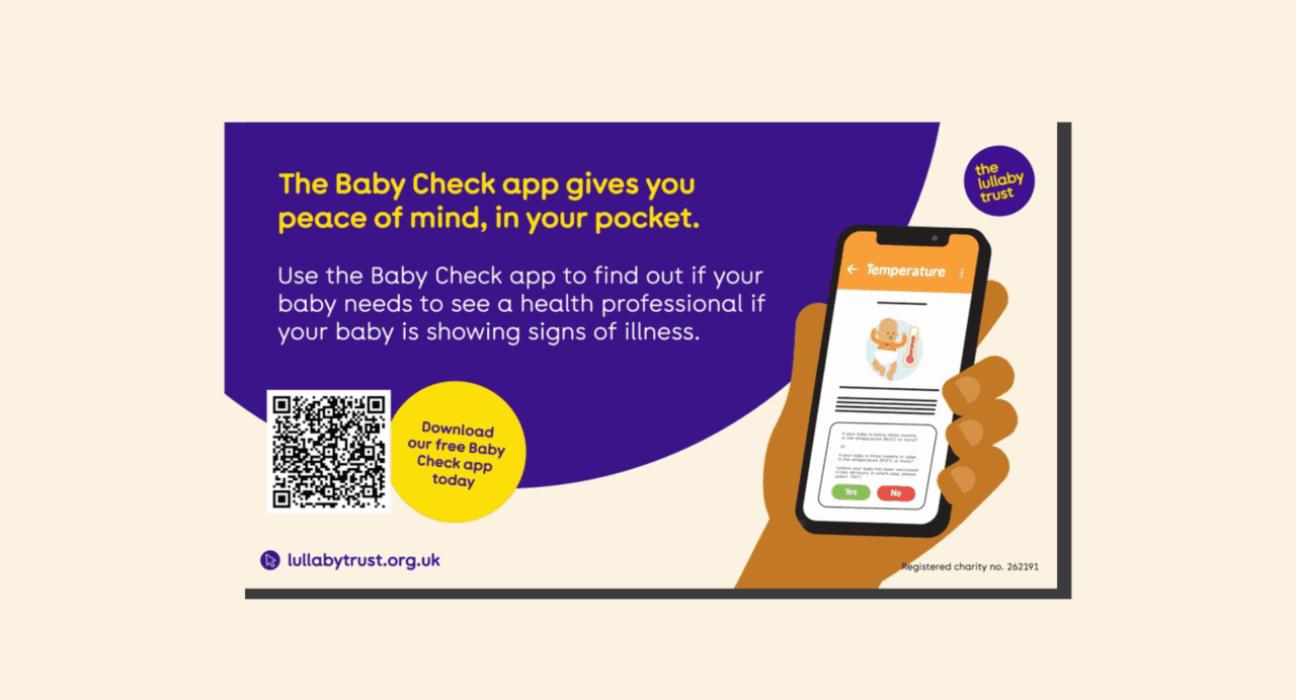 Digital screen design showing the baby check app