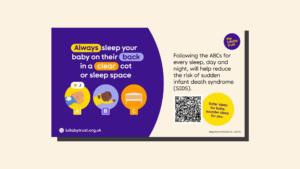 Digital screen design explaining the ABCs of safer sleep