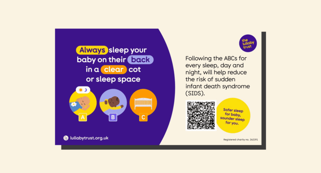 Digital screen design explaining the ABCs of safer sleep
