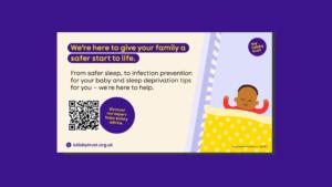 Digital screen design explaining safer sleep