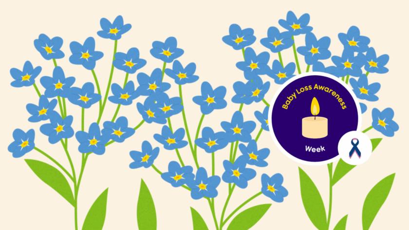 Forget-me-nots illustration with a BLAW logo beside it
