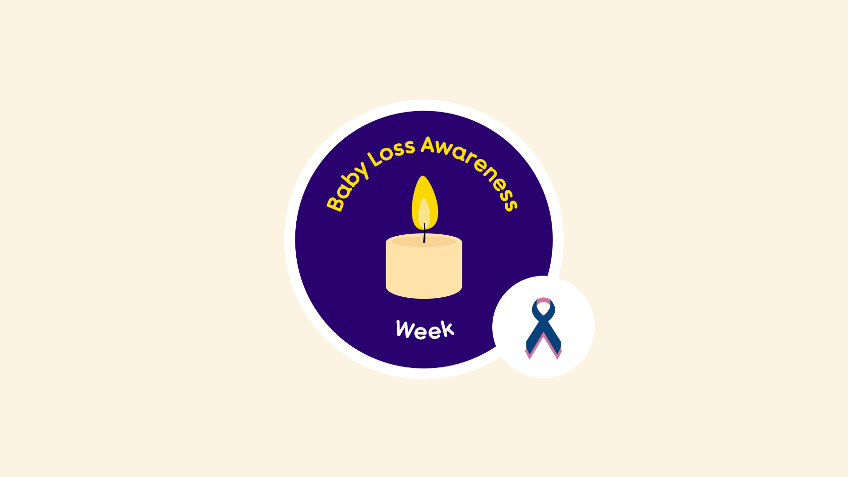 Baby loss awareness week logo. Illustration of a candle and a small circle with a blaw blue and pink ribbon.