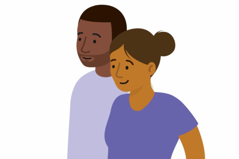 Illustration of a couple standing side on