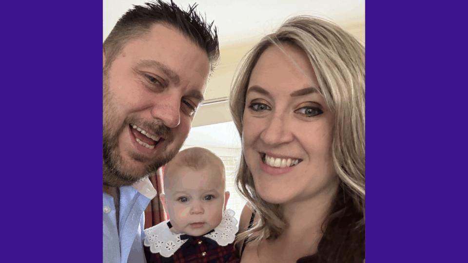 Helen, Faith and Stephen smiling at the camera. Helen has blond hair, and Stephen has brown hair and a beard.