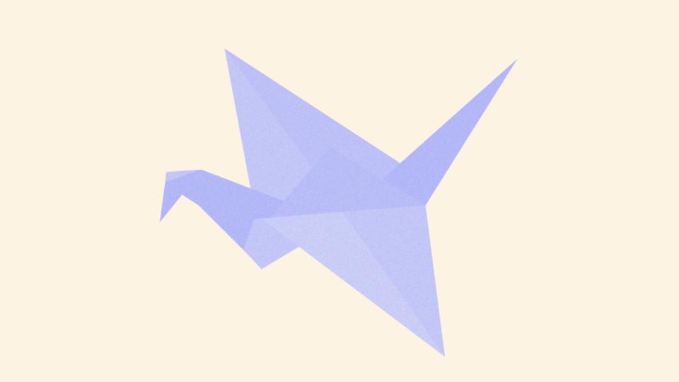 Origami bird in purple.