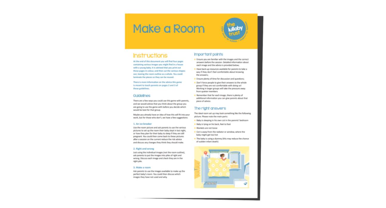 Screenshot of first page of Make a room game