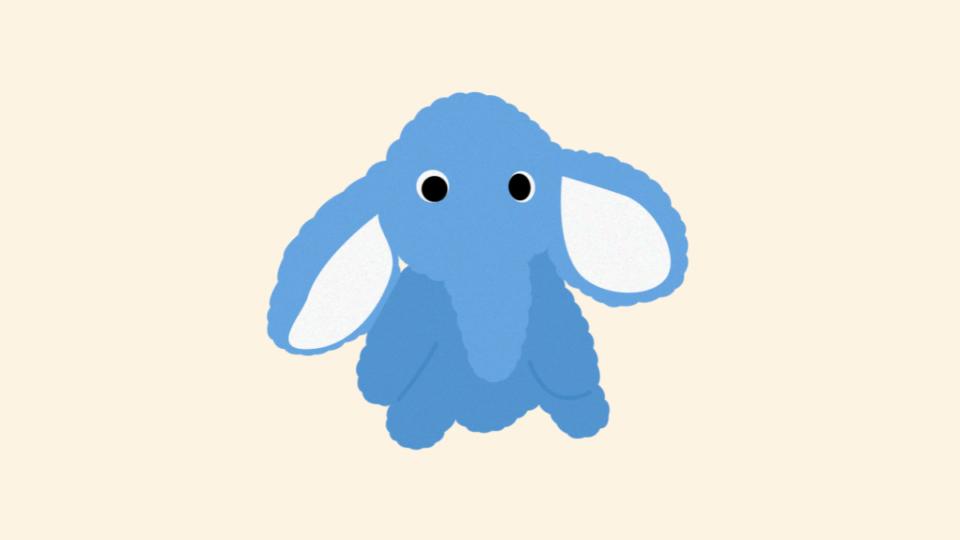 Illustration of a blue toy elephant.