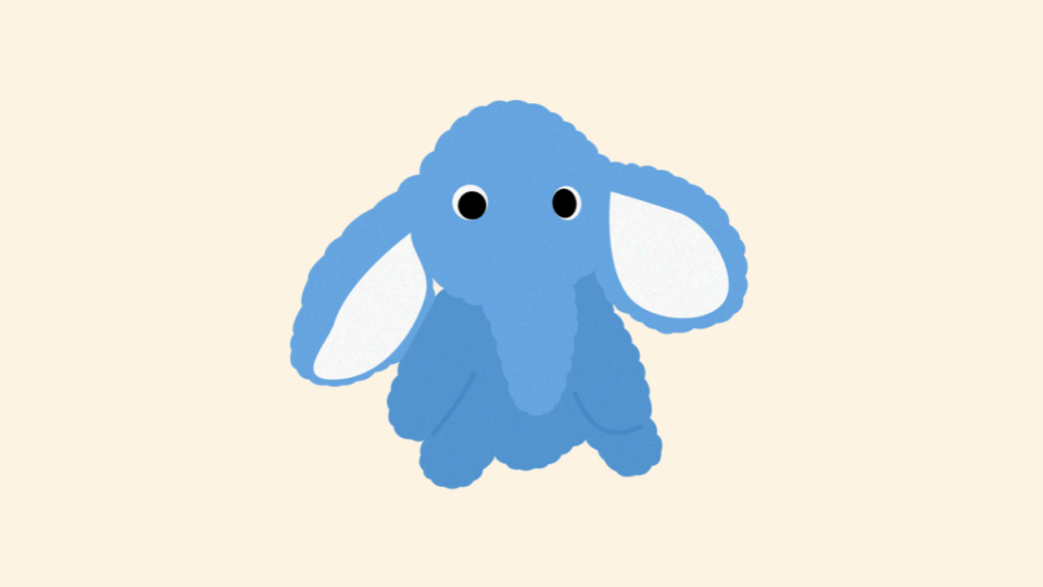 Illustration of a blue toy elephant.