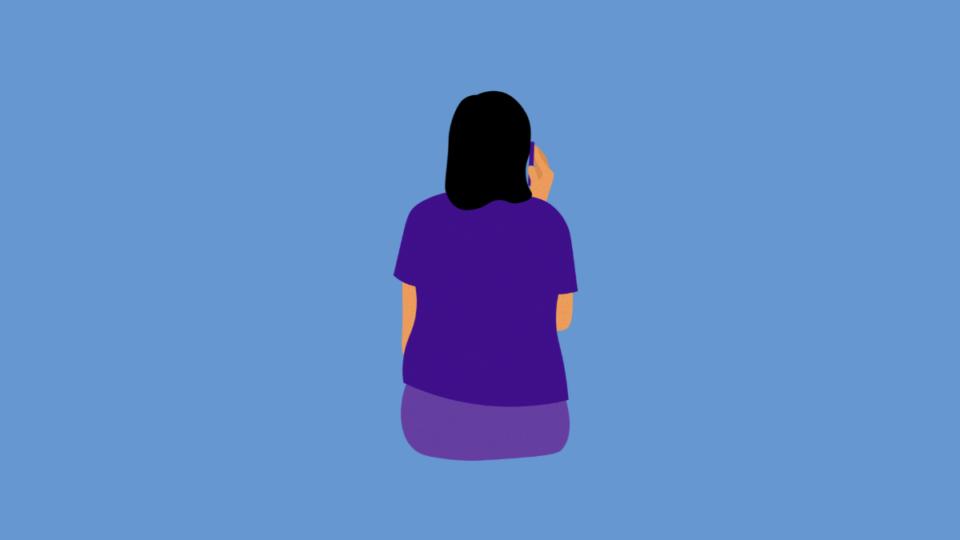Illustration of a lady with her back to us on the phone