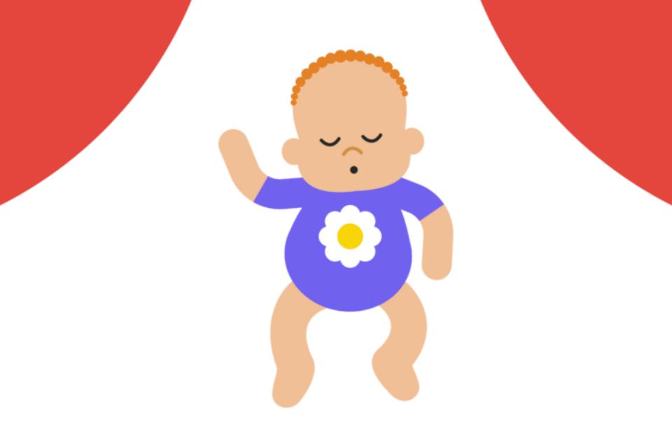 Illustration of a baby sleeping in short sleeved and short leg baby grow.