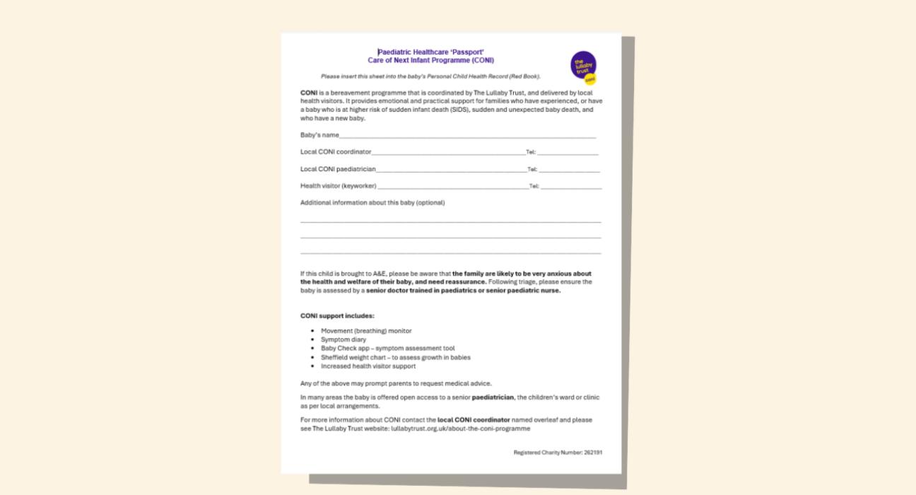 Screenshot of CONI paediatric passport