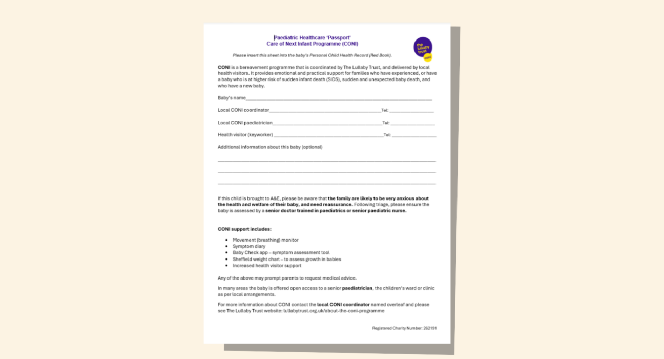 Screenshot of CONI paediatric passport