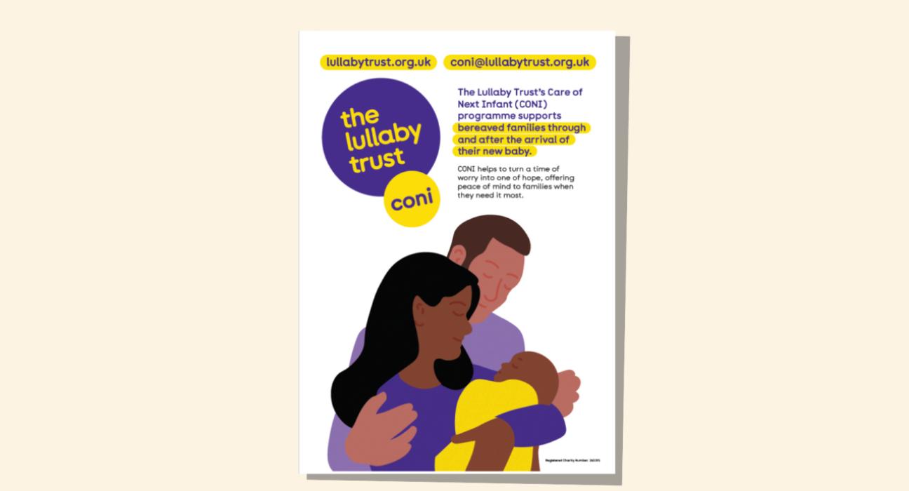 Screenshot of CONI poster one. The CONI logo is on the top with an illustration of a family at the bottom