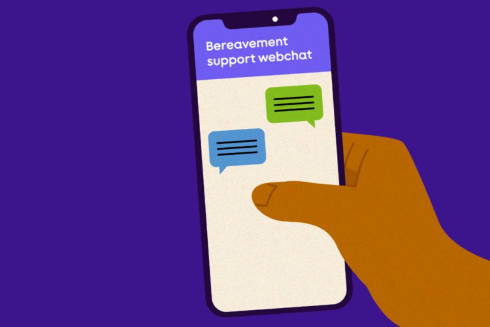 Illustration of hand holding a smartphone open on webchat