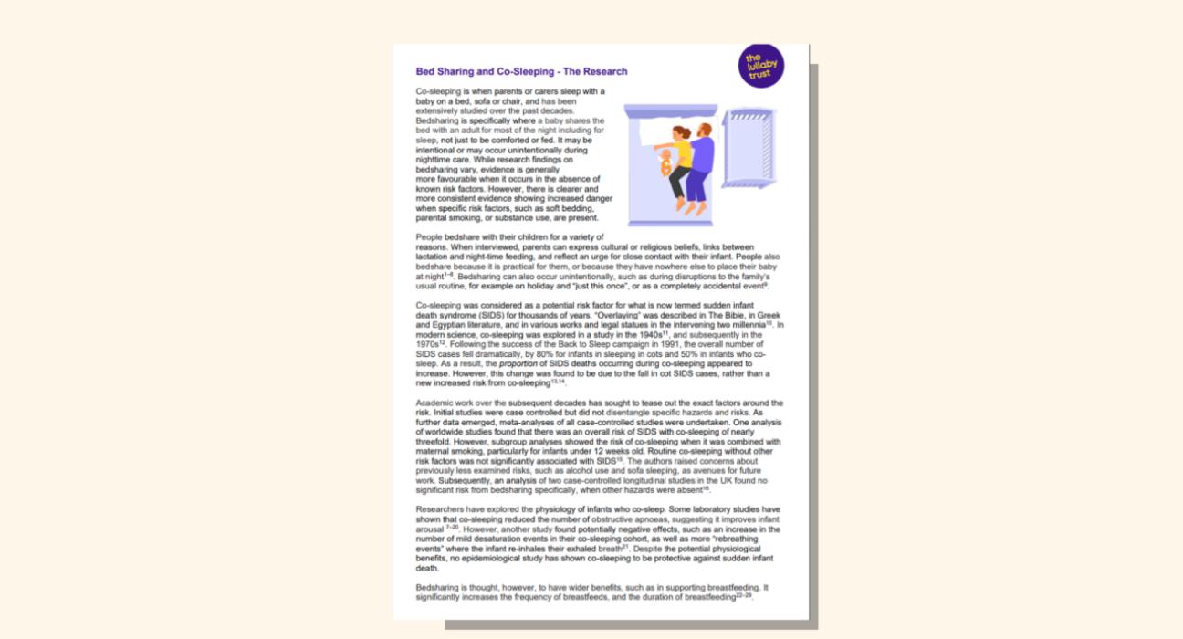 Screenshot of evidence base document about bedsharing and co-sleeping.