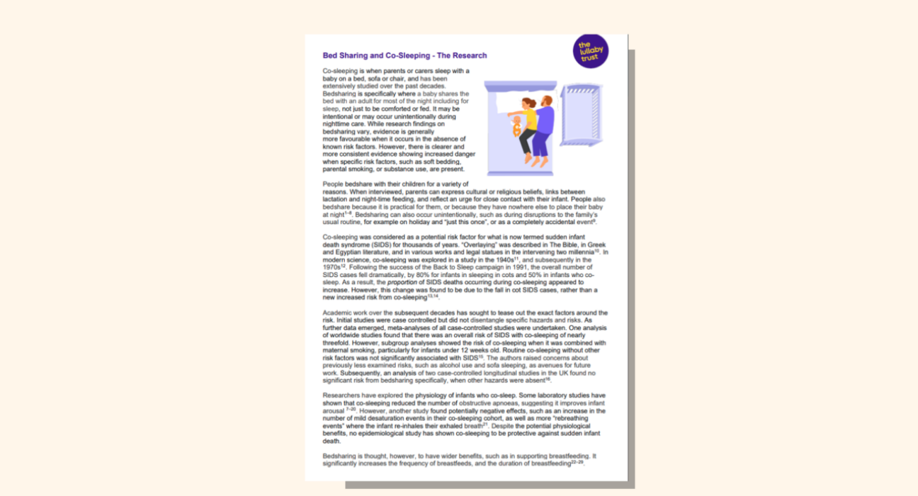 Screenshot of evidence base document about bedsharing and co-sleeping.