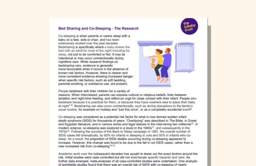 Screenshot of evidence base document about bedsharing and co-sleeping.