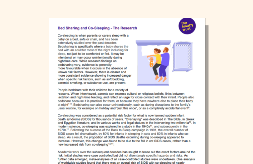 Screenshot of evidence base document about bedsharing and co-sleeping.