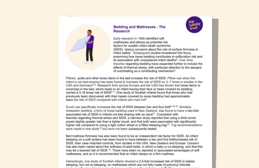 Screenshot of evidence base document about bedding and mattresses.