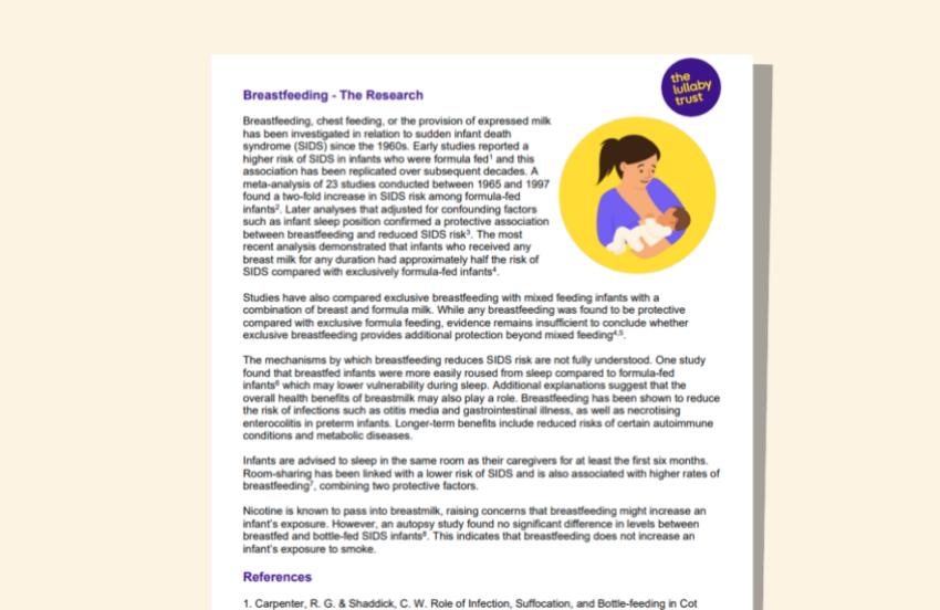 Screenshot of evidence base document about breastfeeding.