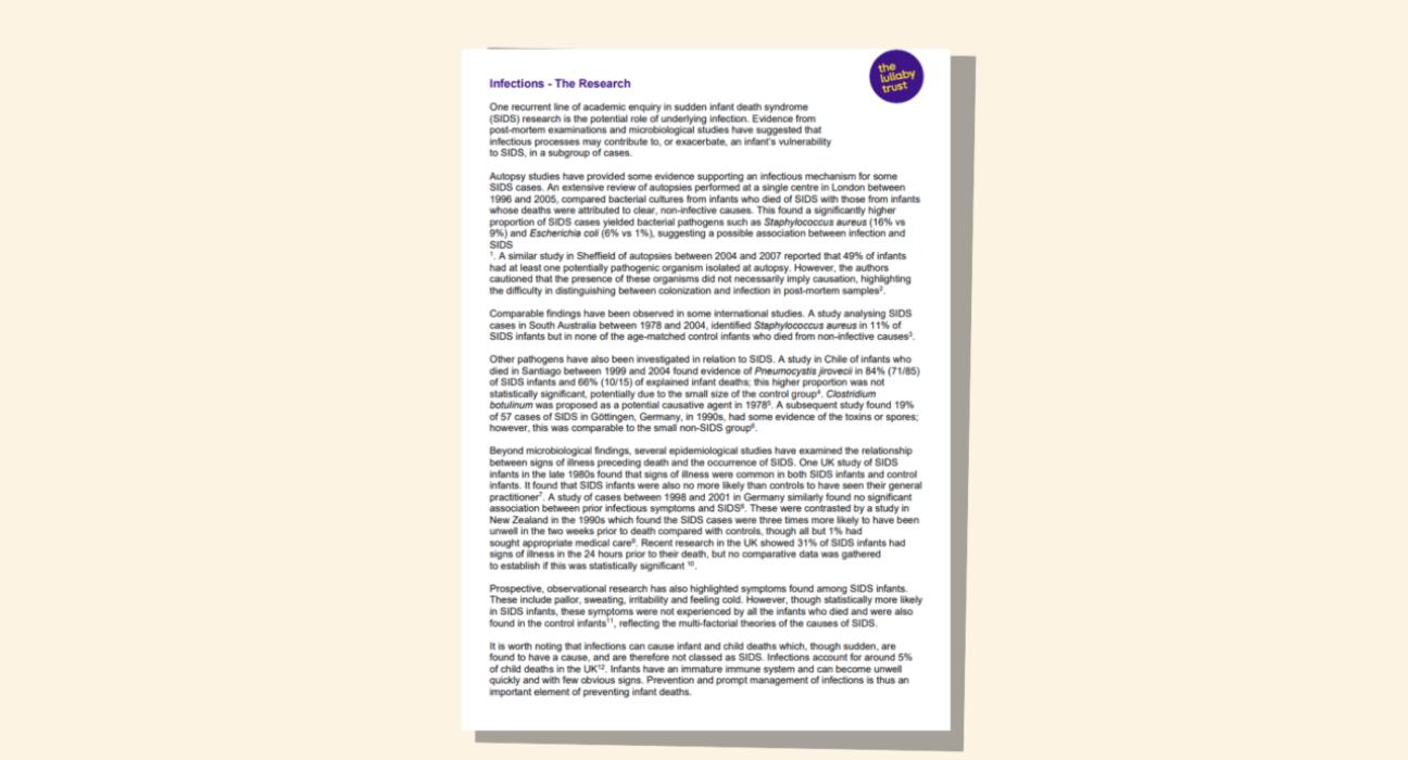Screenshot of evidence base document about infections.