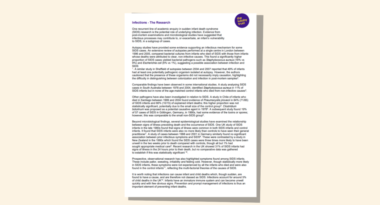 Screenshot of evidence base document about infections.