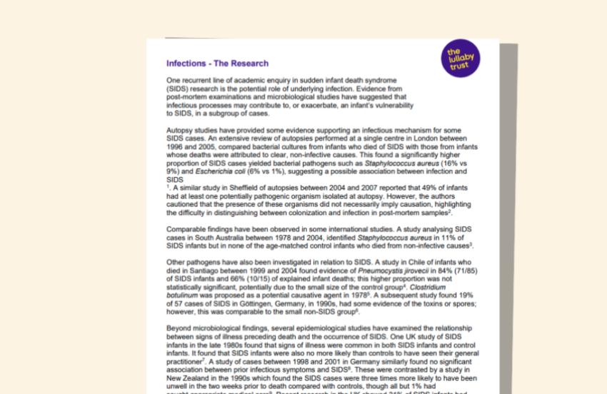 Screenshot of evidence base document about infections.