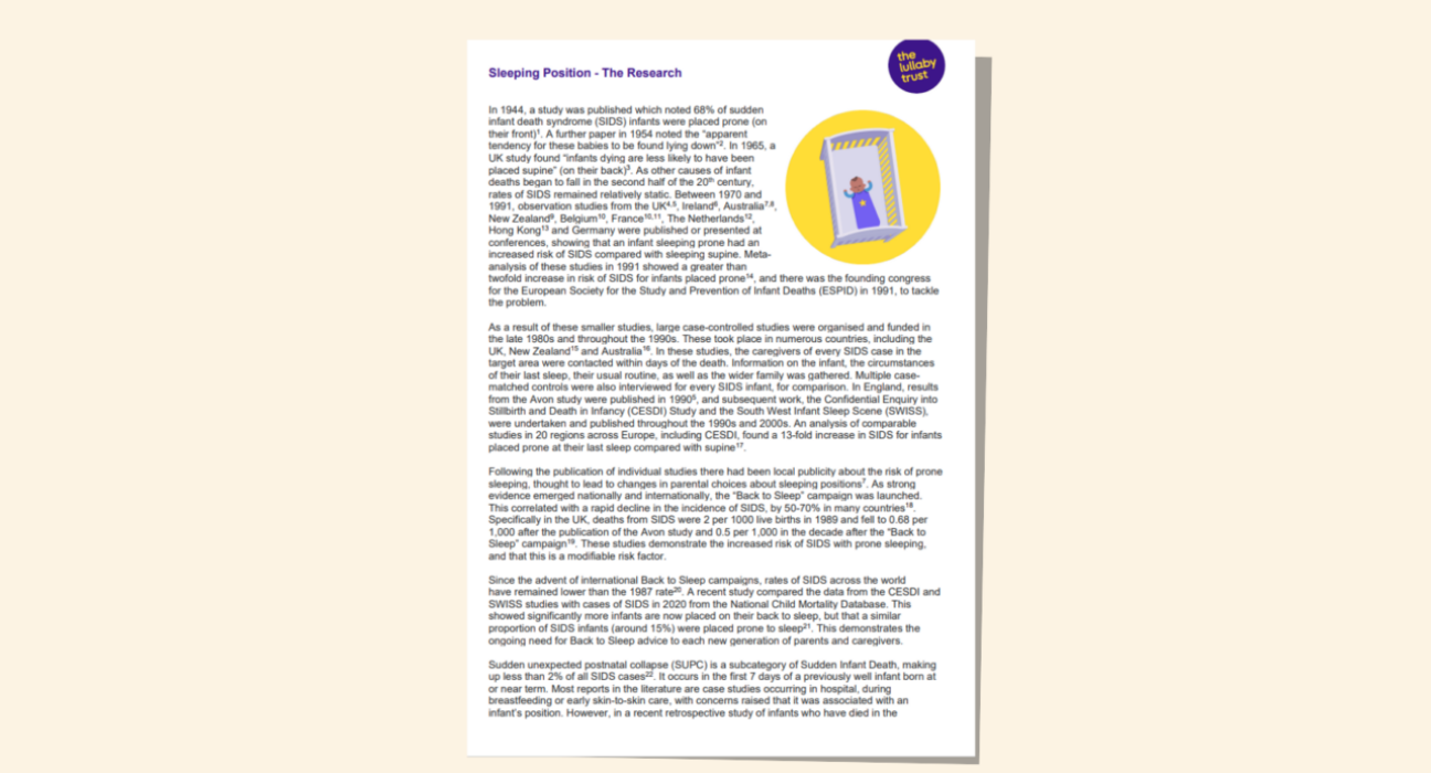 Screenshot of evidence base document about sleeping position.