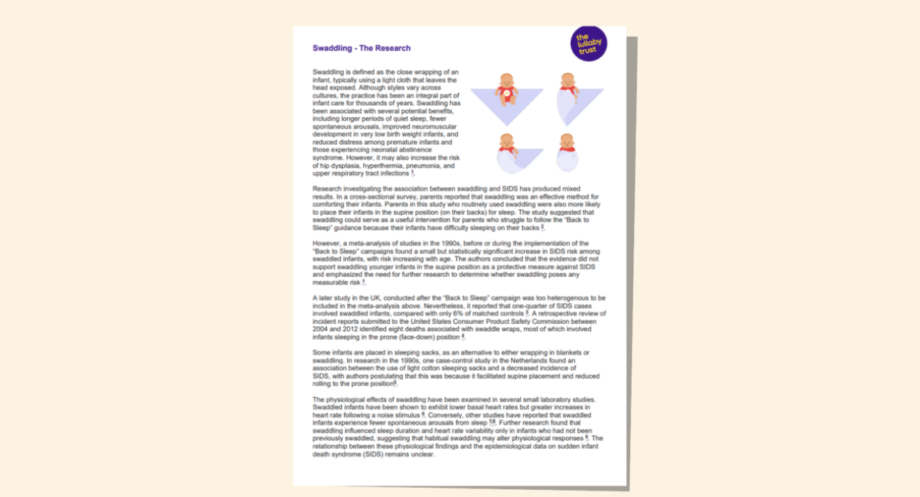 Screenshot of evidence base document about swaddling.