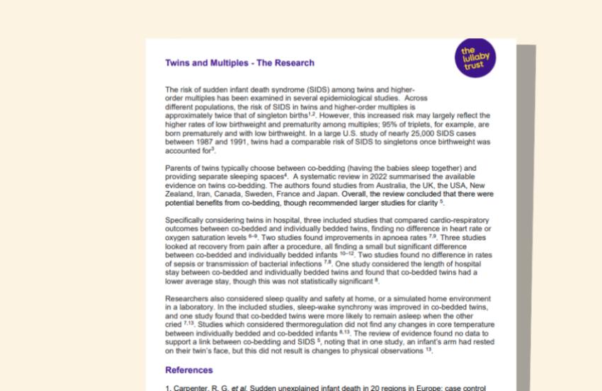 Screenshot of evidence base document about twins and multiples.