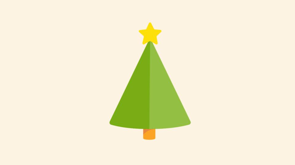 Illustration of a green Christmas tree with a yellow star on top on a cream background