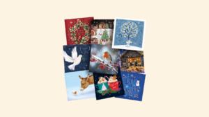 Collage of nine designs for the Christmas cards available in our shop