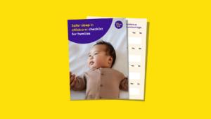 Screenshot of the front cover and a page from the safer sleep checklist for families for childcare settings.