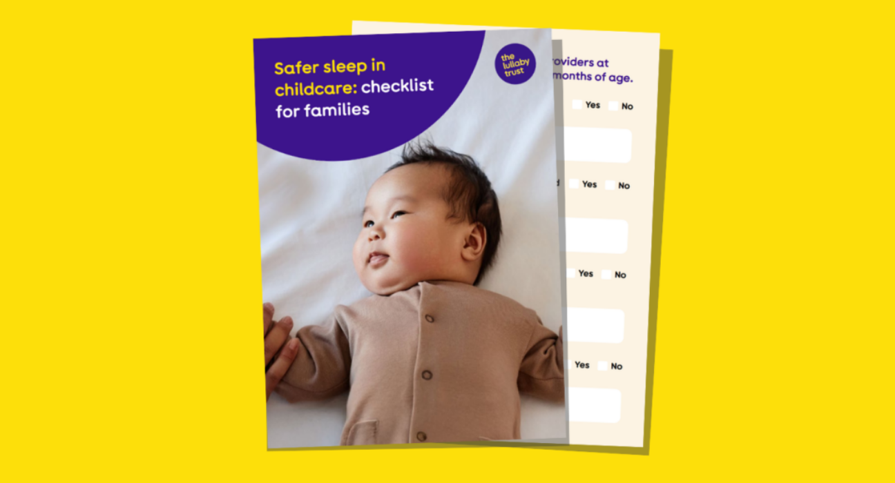 Screenshot of the front cover and a page from the safer sleep checklist for families for childcare settings.