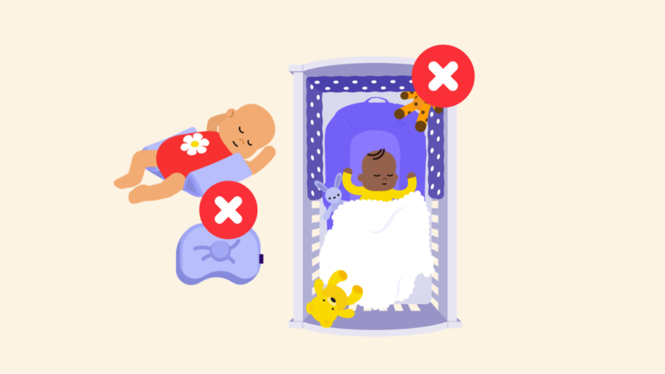Babies sleeping in unsuitable products such as in a pod or nest, and with loose bedding.