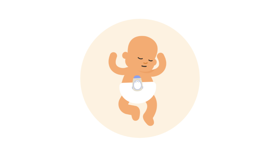 Illustration of a baby sleeping in a nappy with a breathing montior